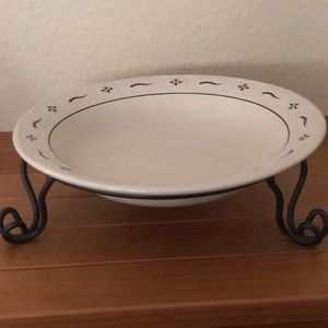 Longaberger Pottery Serving Dish with iron stand